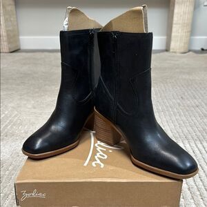 Zodiac Black Leather Ankle Booties